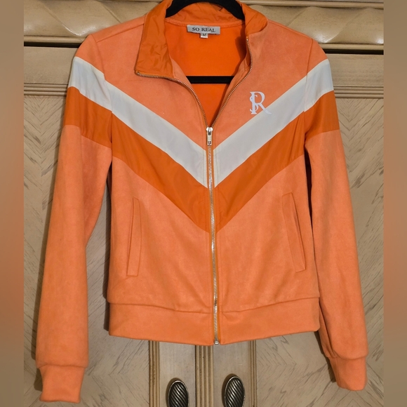 SO REAL Size Medium Orange and white track jacket. Please read description. - Picture 7 of 10